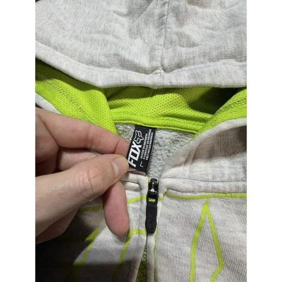 Vintage Fox Racing Hoodie Sweatshirt Womens Large Gray Neon Green Y2K Full Zip - Picture 9 of 12